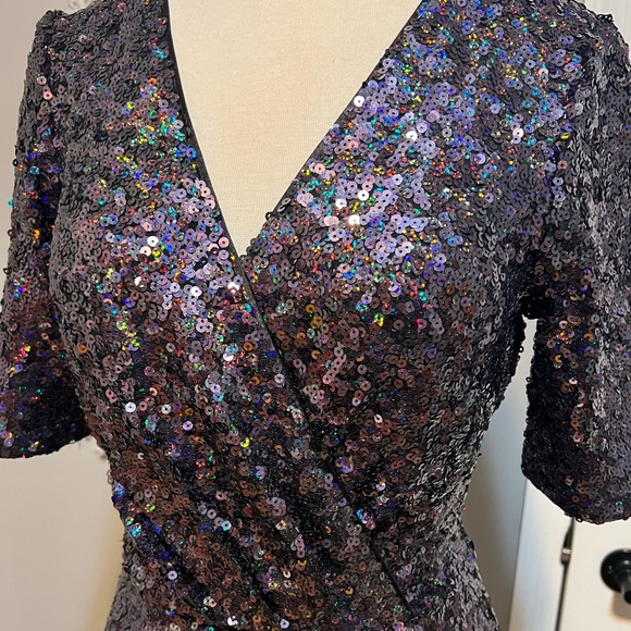 French Connection Sequin Faux Wrap Mini Dress - Picture 4 of 10